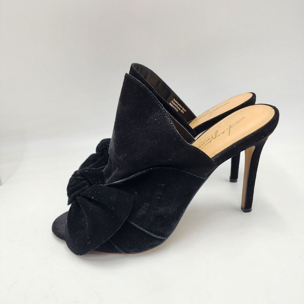 Daya by Zendaya Womens Black Suede Mule Pumps Slip On High Heel 9 Sinclair Bow - Picture 3 of 8